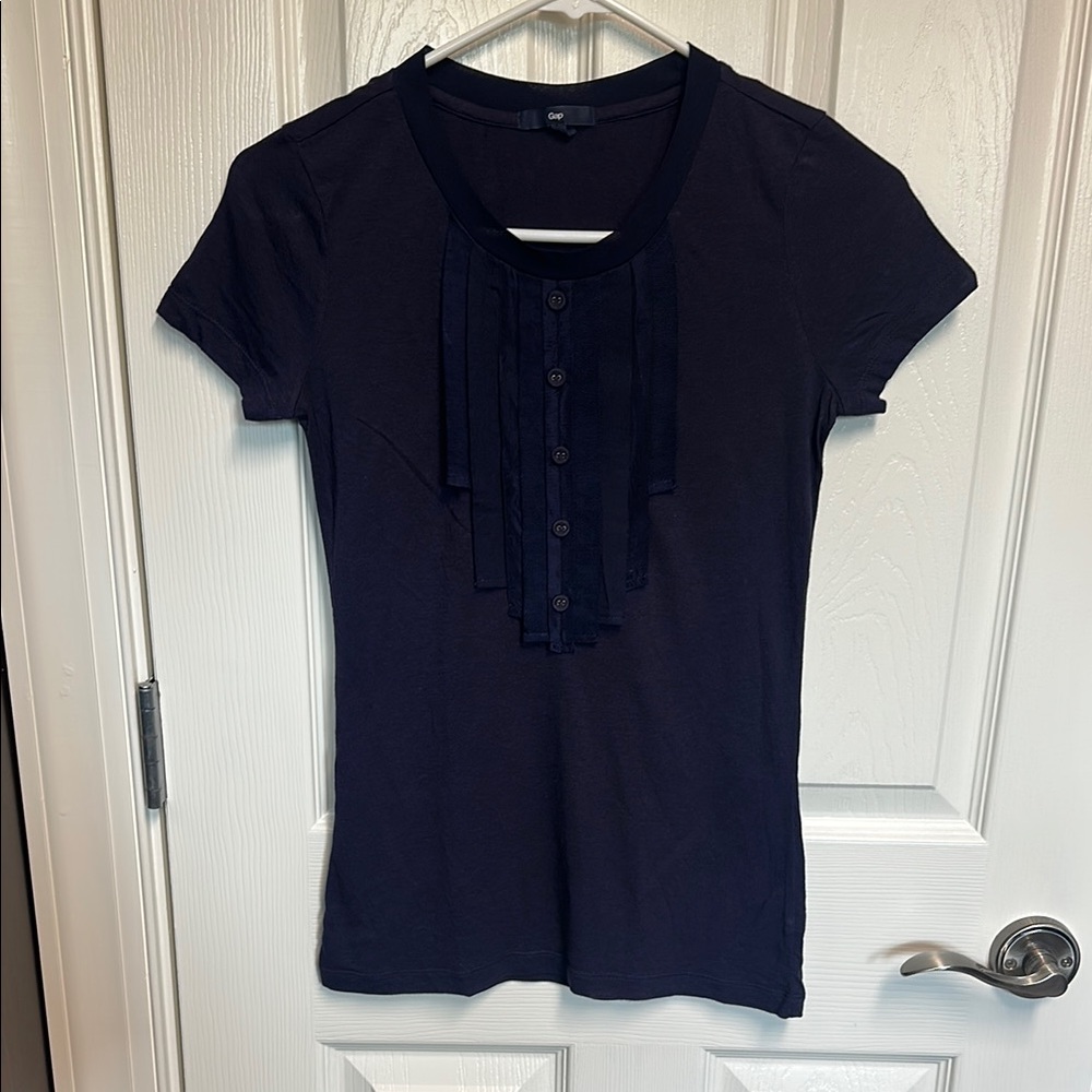 Navy Blue Button-Front Women's Top